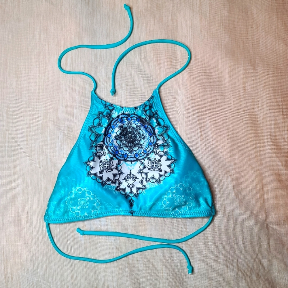 Aeropostale AE Blue High Neck Mandala Patterned Halter Bikini Top Size XS